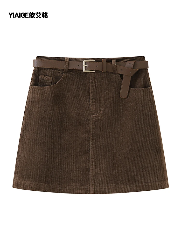 

Женская коричневая вельветовая мини-плиссированная юбка с высокой талией Harajuku, уличная одежда, винтажные свободные повседневные женские короткие юбки трапециевидной формы Y2K