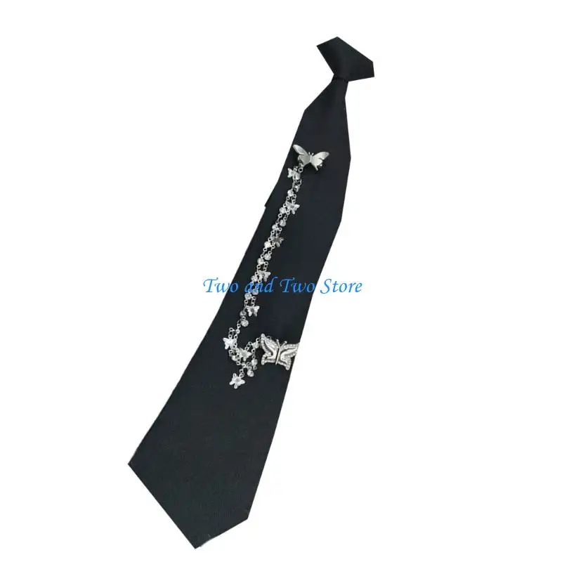 HX6F Modern Crystal Butterfly Tassels Tie Neckpiece For Adult Teens Music Festival