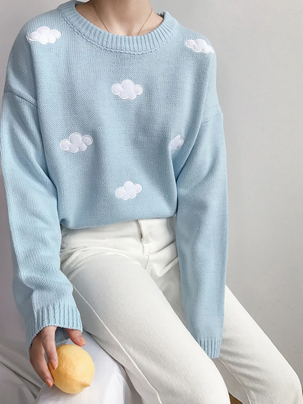 

Свитер с аппликацией в корейском стиле, женские свободные вязаные топы в стиле Харадзюку, толстовка с длинными рукавами в уличном стиле, осенняя модная женская одежда