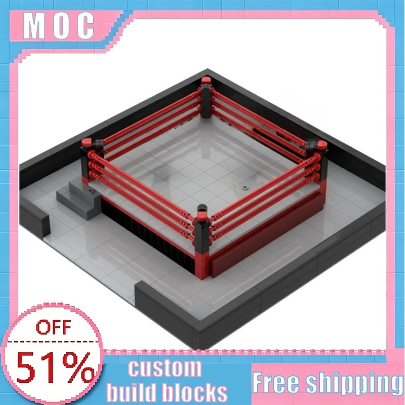 

466 PCS Professional Wrestling Ring Red Brand MOC Sports Scene Building Blocks Model DIY Assembly Educational Toy For Kids Gifts