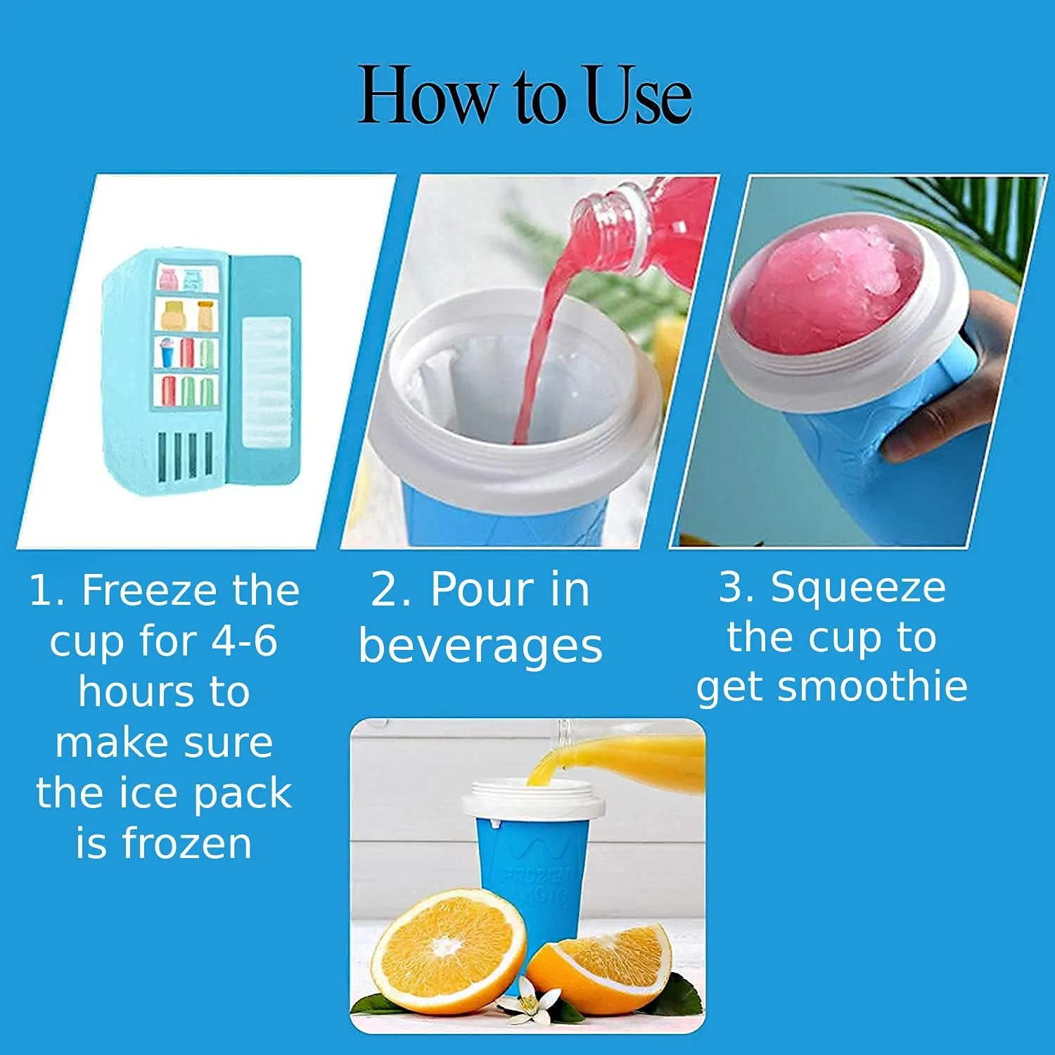 Slushy Maker Cup for TIK TOK Quick Smoothies & Ice Cream - Easy-carry, Blue Color