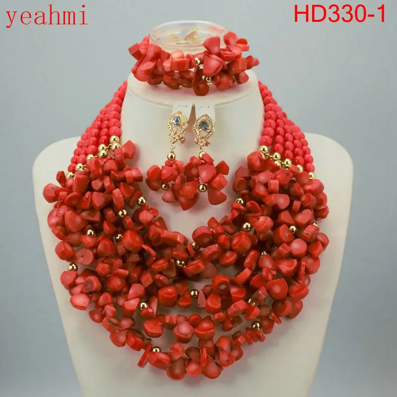 Coral Beads Statement Necklace Set Chunky Bib Beads African Jewelry Fashion Real Coral Necklace Set