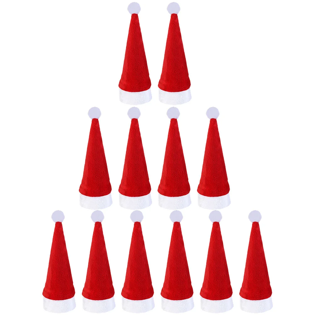 12 Pcs Mini Santa Hat Xmas Decorations Christmas Hats Supply Costume Ornaments Bottles Cover Claus For Lollipop Holiday Party