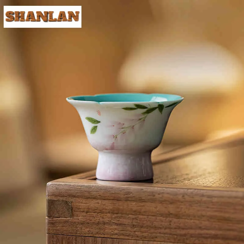 

2pc/lot Hand-painted Wisteria Flower Teacup Retro Tea Bowl Mug Tea-tasting Fragrance Cup Chazhan Master Cups Tea Services 45ml