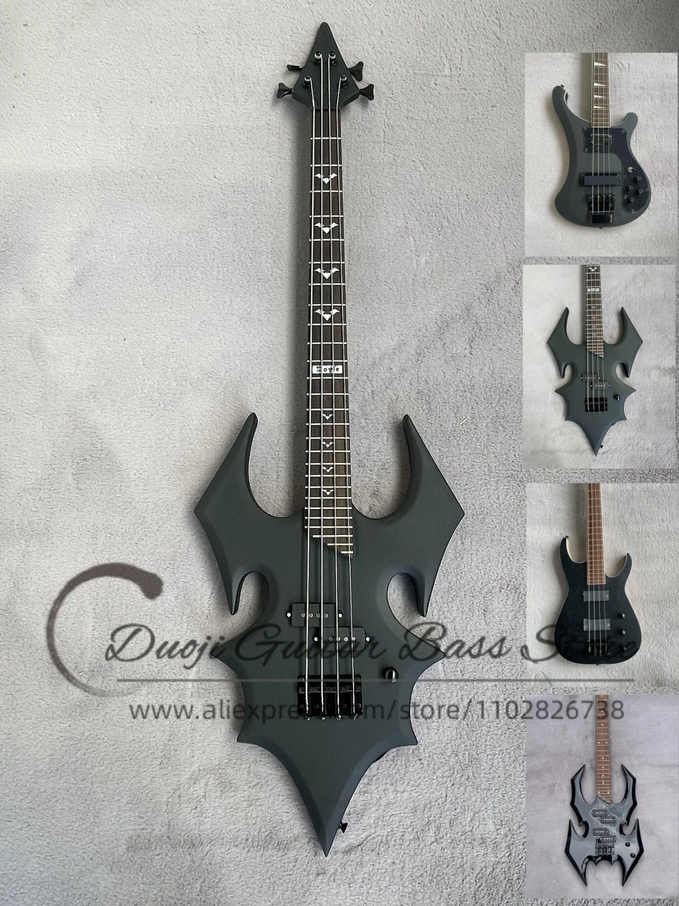 

Classic matte black 4-string bass maple neck Set in body fixed bridge Rosewood fingerfret Black hardware factory custom