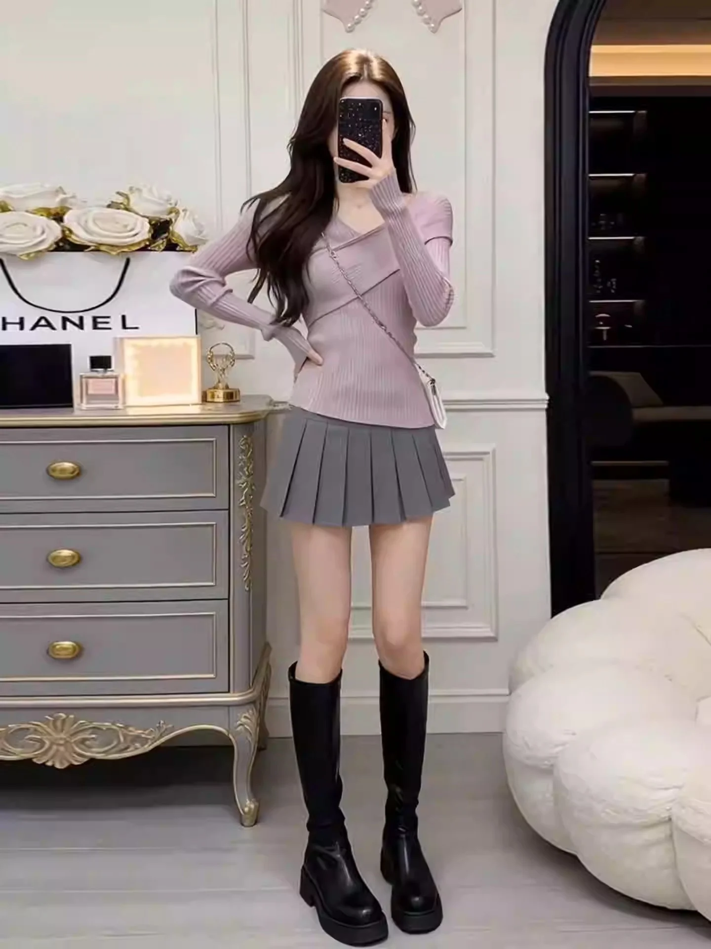 

Женская трикотажная кофта Ele Purple с перекрестным дизайном, мягкая, с длинным рукавом, V-образным вырезом, удобная, дышащая, для повседневной носки, весна 2026