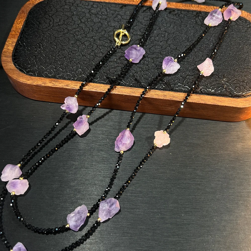 Antique Jewelry Amethyst Long Sweater Chain Cubic Zirconia Grape Tassel Earrings Charm Choker Necklace for Women Party Gift New
