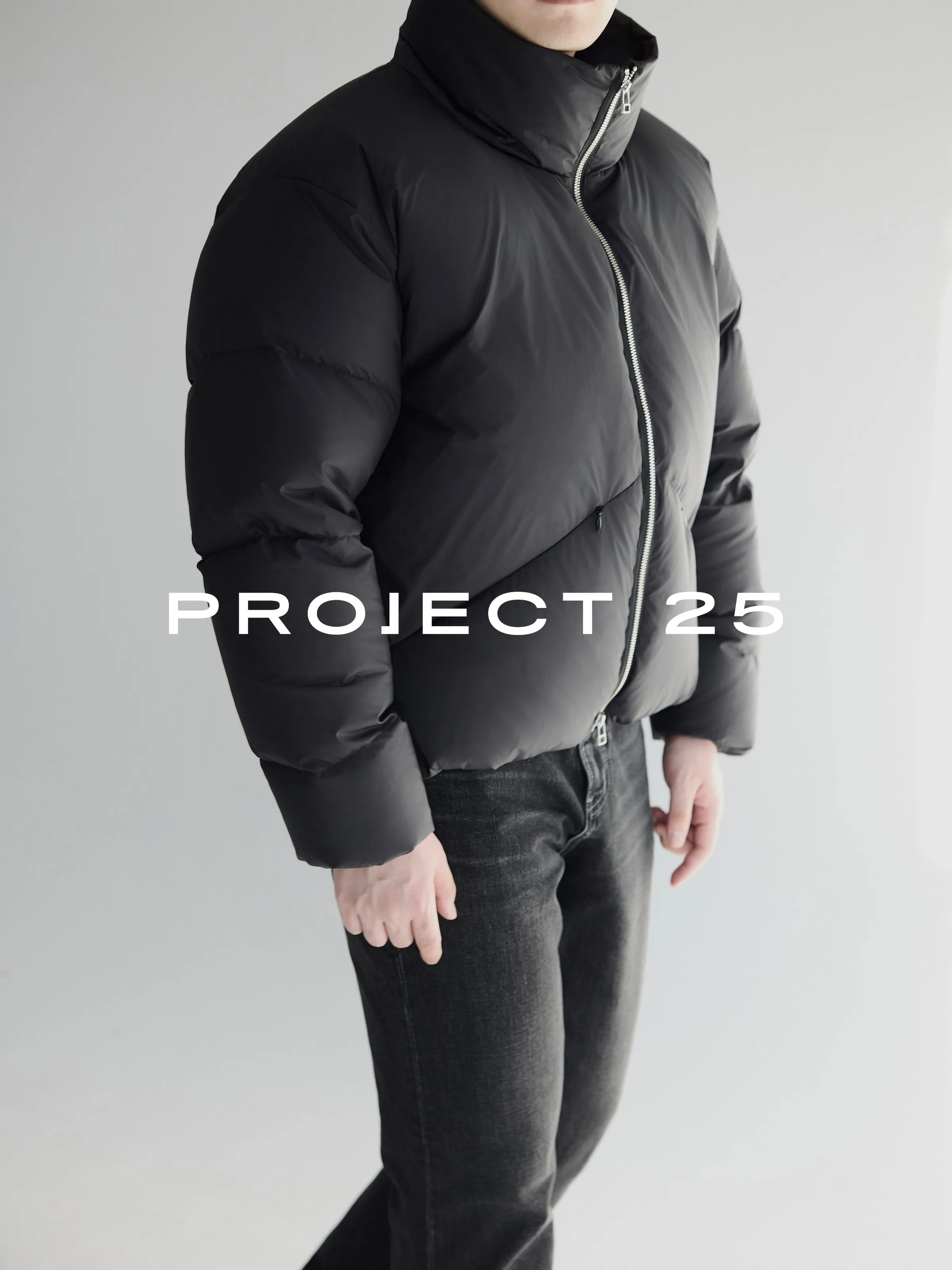 Jaket Bulu Angsa Putih 90% Ringan untuk Pria PROJECT 25, 3-Lapisan Penahan Panas, Hangat, Kerah Tegak, Model Pendek