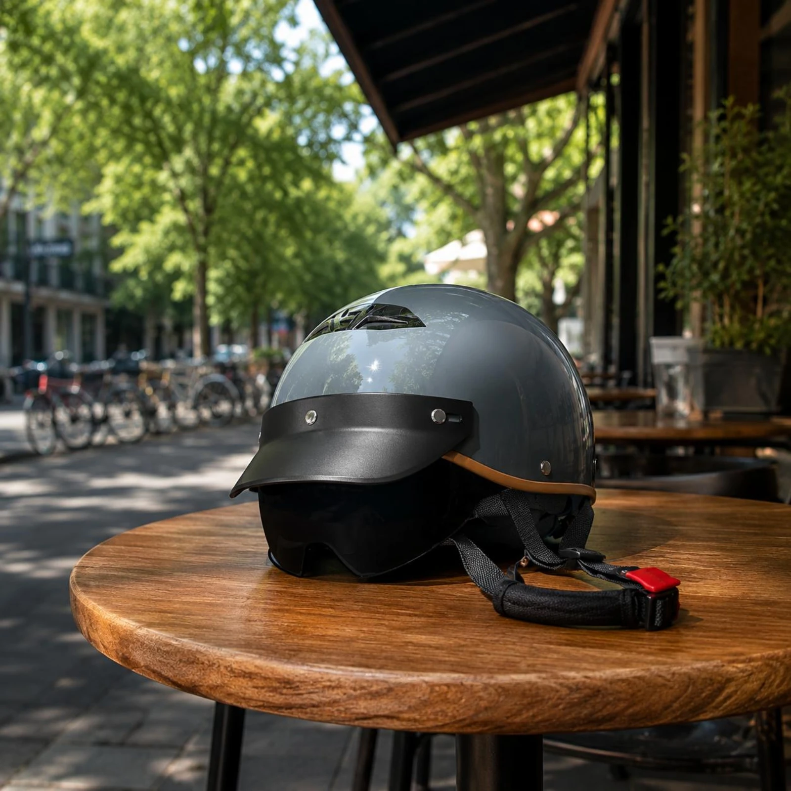 Half Helmet Adjustable Chin Strap Half Face Helmet Safety Gear Fixed Brim Head Protection Quick Release Buckle