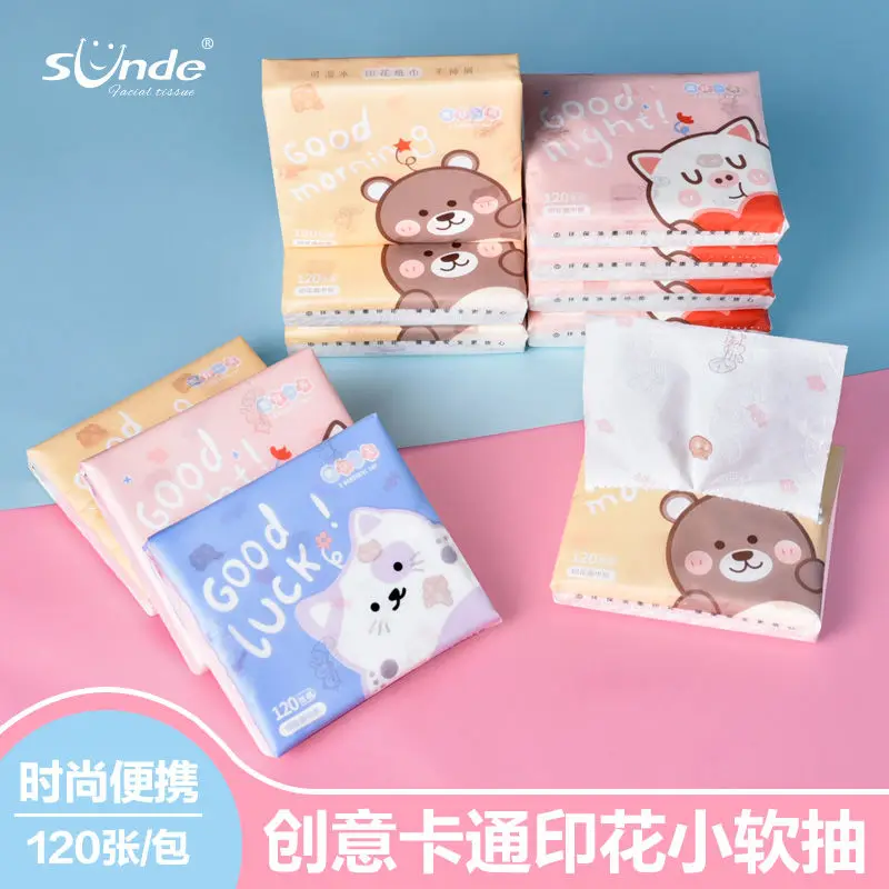 8 Packs Cute Cartoon Handkerchiefs Paper Portable Small Virgin Wood Pulp Facial Tissues Napkins Household Outdoor Paper Towels