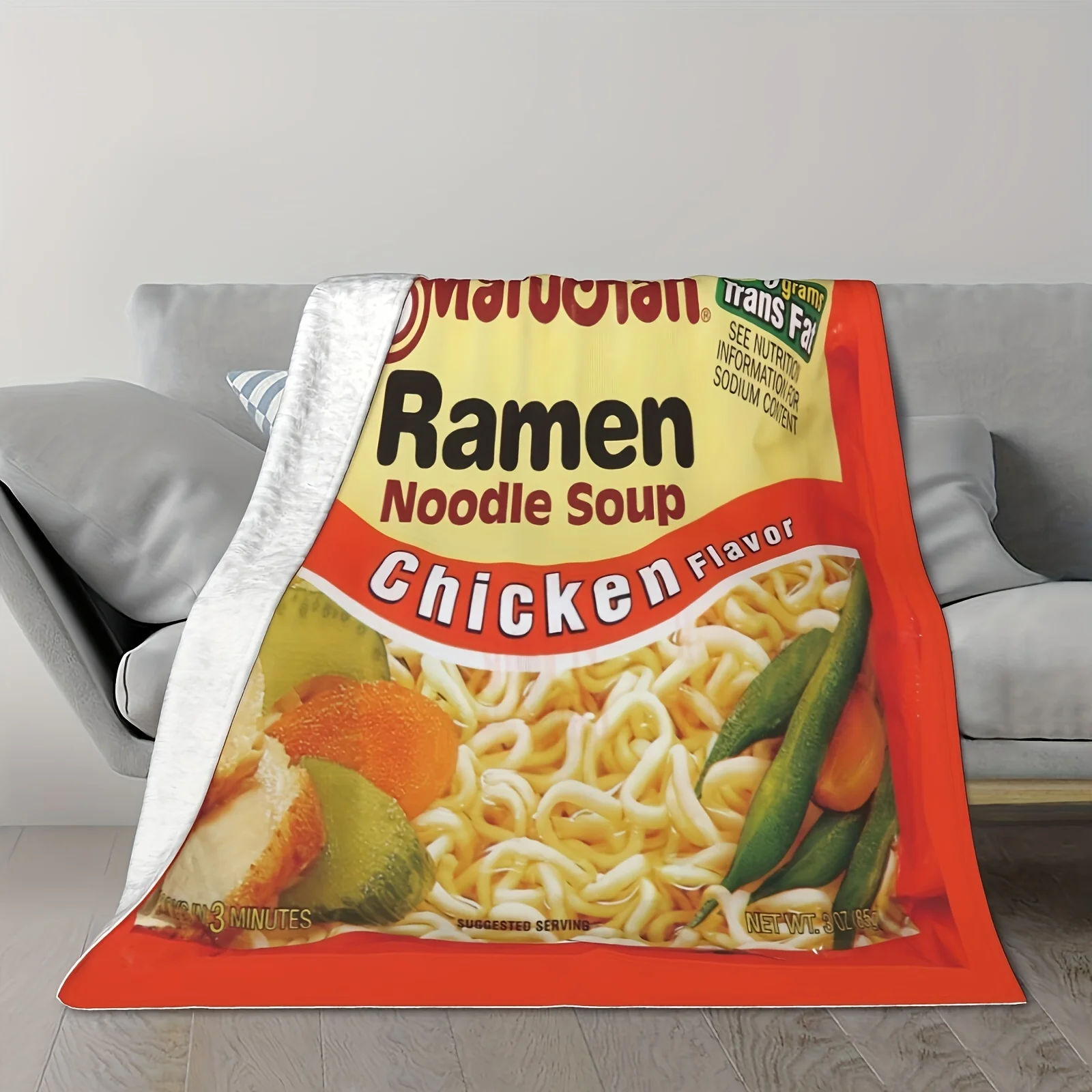 1pc Lightweight Chicken Flavored Noodle Soup Flannel Blanket - Soft and Cozy Microfiber Blanket for All Seasons - Perfect for So