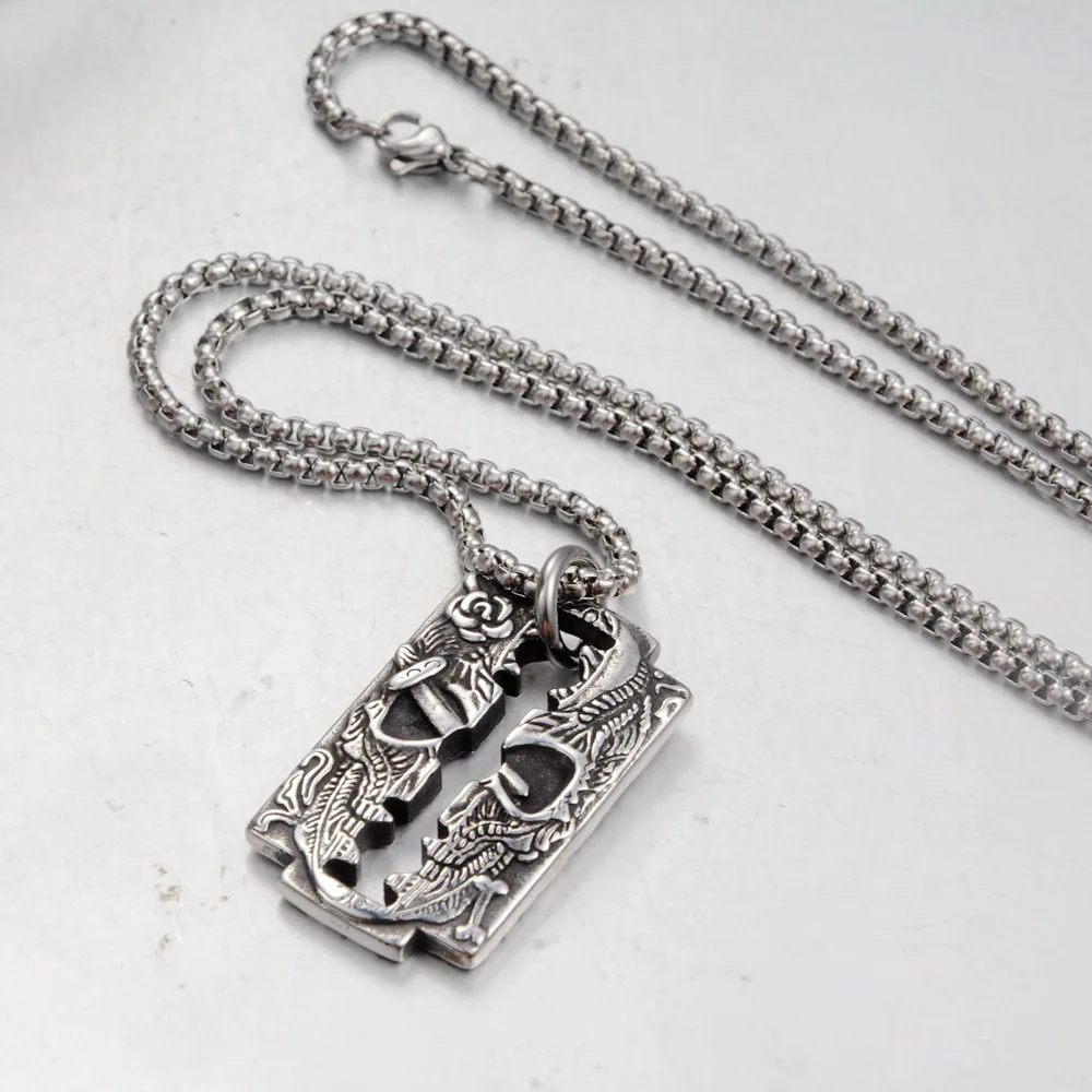 Retro Skeleton Blade Pendant Necklace Stainless Steel Unisex Trendy Jewelry Versatile Matching Men's Fashion Accessories