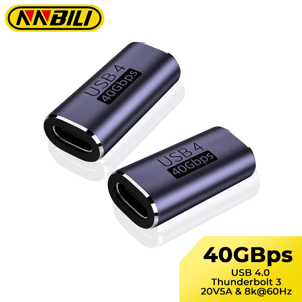 NNBILI USB4.0 Thunderbolt3 40Gbps Type C Female to USB C Female Coupler Adapter For Fast Charger Data Transfer 8K 4K Video Cable