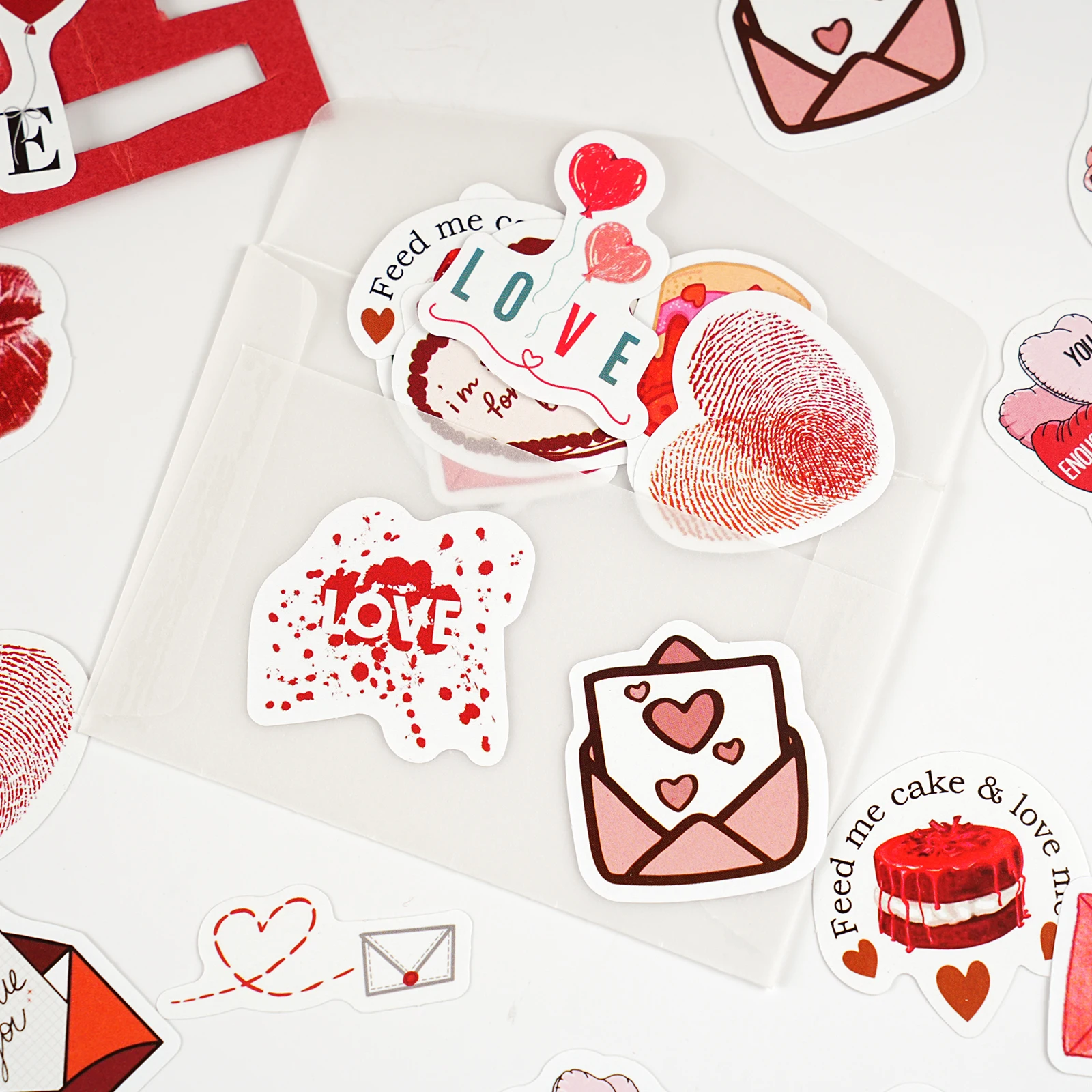 46pcs Love Stickers Set Mini Red Heart Romantic Decoration Adhesive for Album Diary Gift Seal A7624