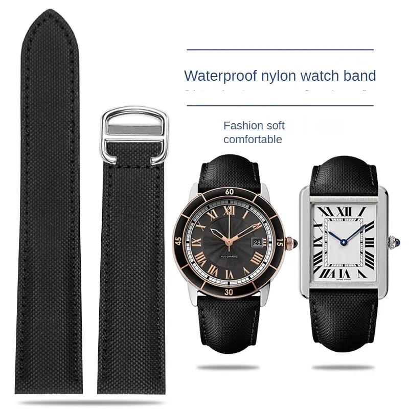 

Nylon Watchbband With Substitute TANK Must/ Tank SOLO/ London Key Series Black Canvas Strap Men 18/20/22/23/25mm