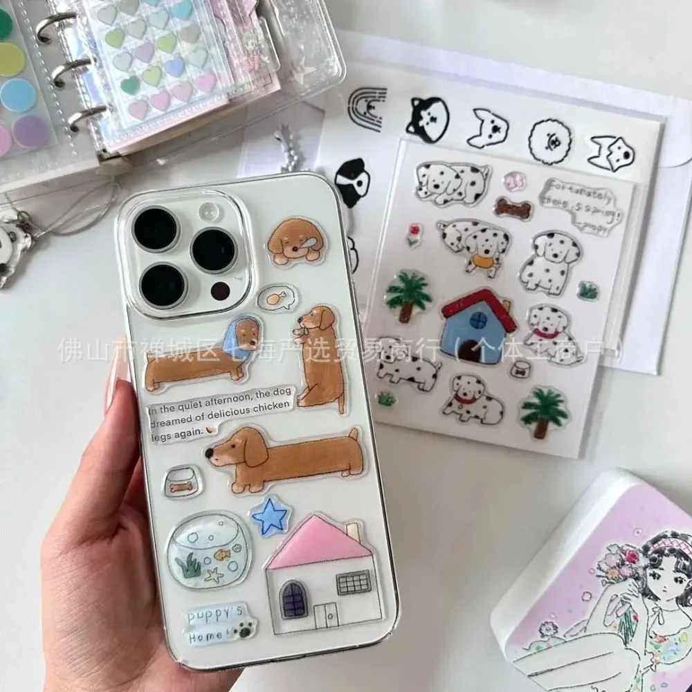 

Cute Cartoon Dachami Dog Spotted 3D Jelly Relief Stickers Transparent Epoxy Resin Decals for Phone Cases Laptops DIY Decoration