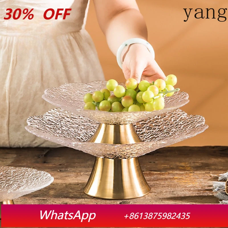 

Light luxury high-legged glass fruit plate, brass base fruit plate, storage ornaments, ice pattern tableware storage 1PC