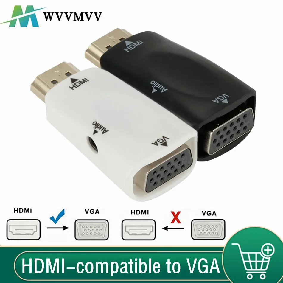 Compatível com HDMI para conversor de cabo VGA, conversor de cabo de áudio 1080P, 3,5mm para PC, laptop, TV Box, tela do computador