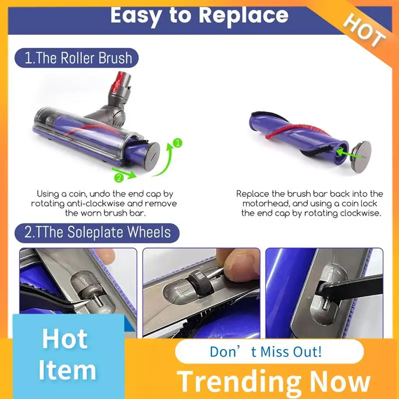 BBNV-Roller Brush Bar Kit Pengganti Dyson V7 V6 DC59 SV11 SV03 SV04 SV05 SV09, Aksesori Penyedot Debu, dengan Roda