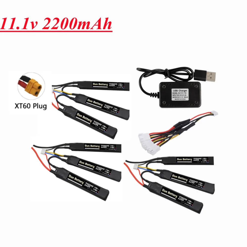 103mm Water Gun Lipo Battery 3S 11.1V 2200mAh 40C For AKKU Mini Airsoft BB Air Pistol Electric Toys RC Parts XT60 plug