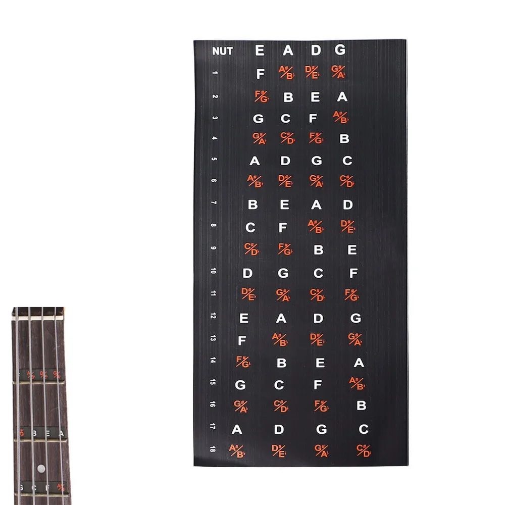 2PCS PVC Guitar Fretboard Sticker Self Adhesive Black Fret Note Finger Guide Fingerboard Note Label For 4 String Guitar Beginner