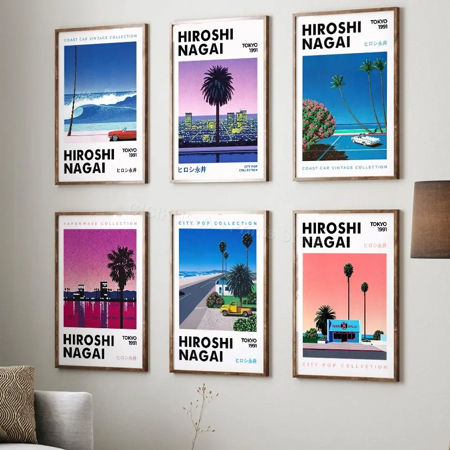 

Hiroshi Nagai Japan Manga Vaporwave Sunset Purple Wall Art Canvas Painting Nordic Posters Prints Pictures For Living Room Decor