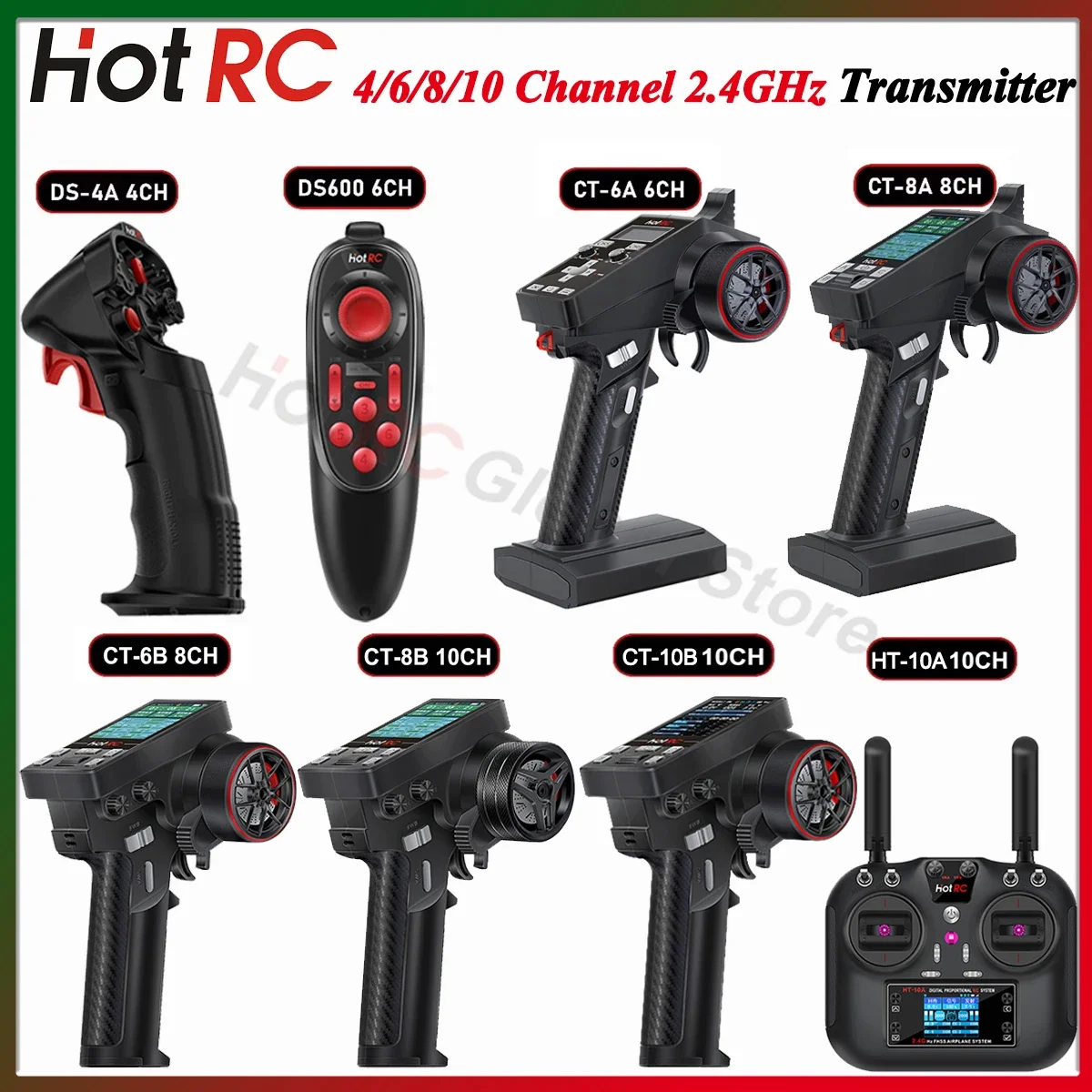 

Hotrc DS600 CT-6A CT-8B CT-10B HT-10A 4/6/8/10CH Transmitter Remote Control 4/6/8/10 Channel Receiver for RC Car Boat Ship Tank