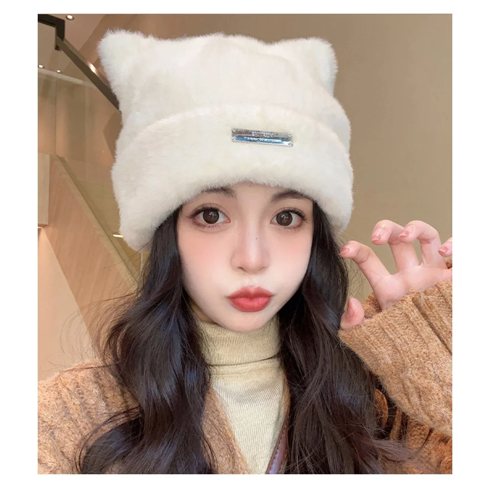Lovely Bear Beanies For Women Keep Warm Fuzzy Fleece Hat Cute Earmuffs Cap Ladies Hat Soft Comfortable
