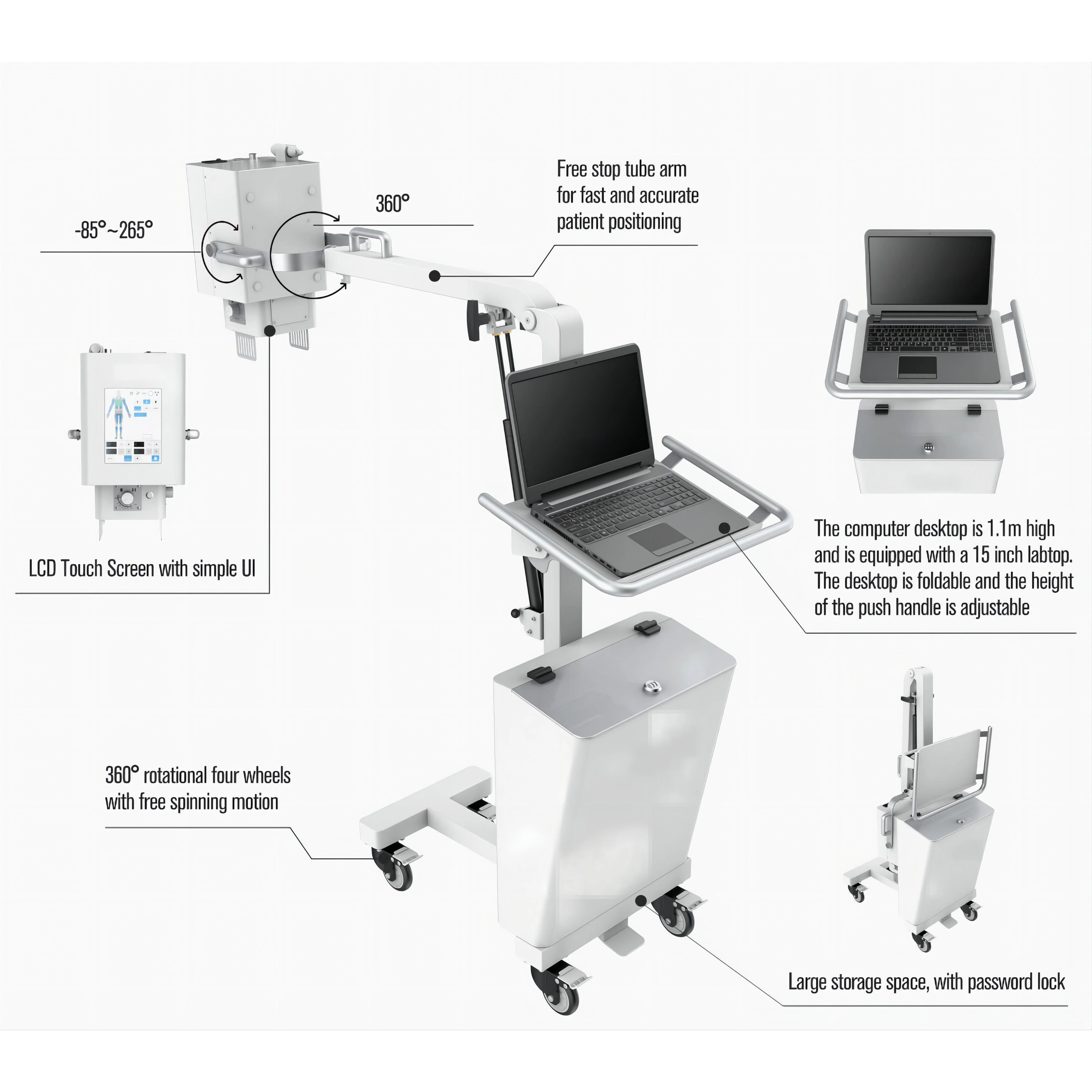 Portable Mobile X-ray Machine 5KW/100MA Foinoe  Wireless Flat Panel Detector Laptop