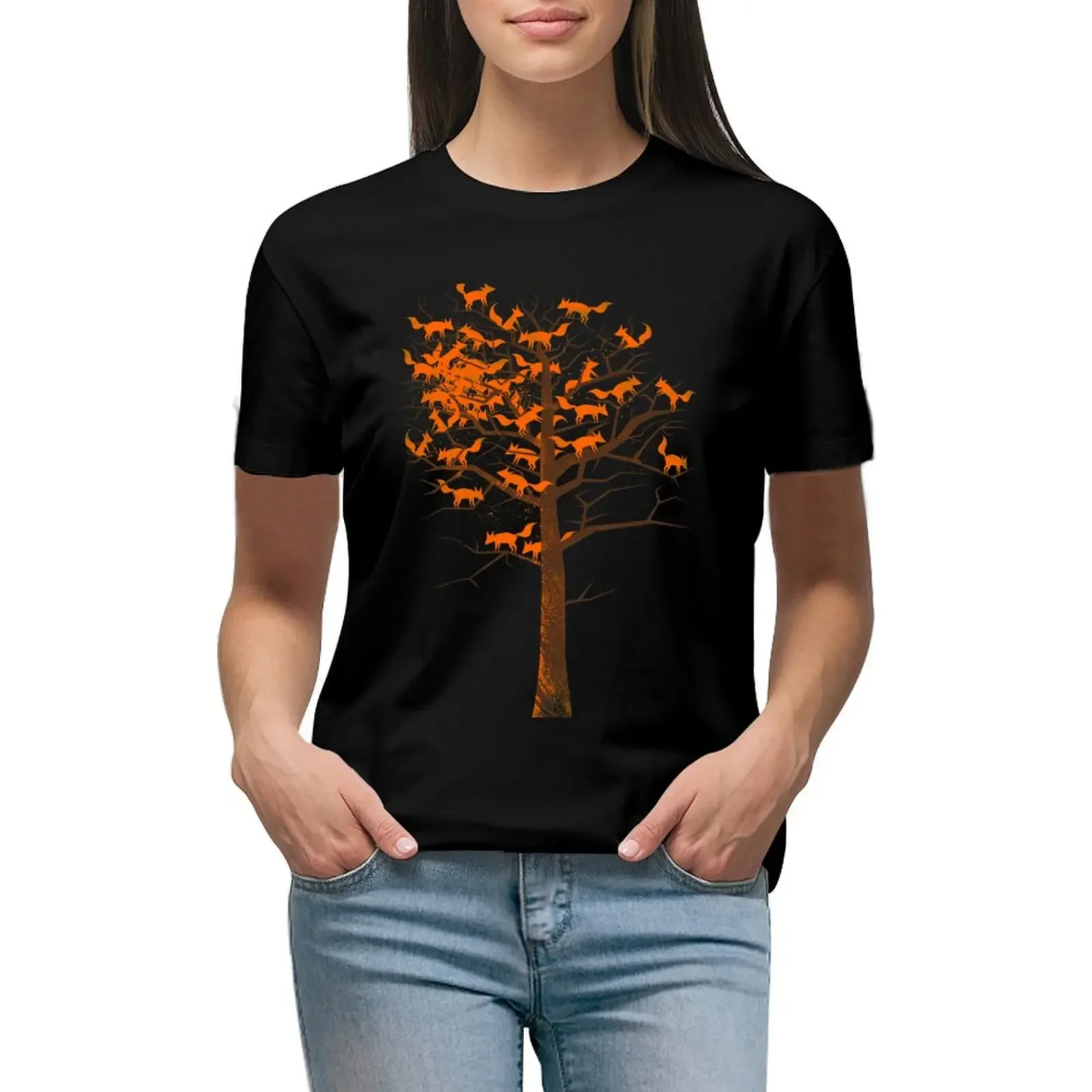 

Blazing Fox Tree T-Shirt customizeds plus size tops animal prinfor oversized t shirts for Women