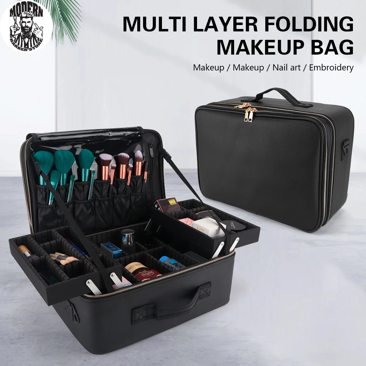 Double Layer Folding Cosmetic Bag Large Capacity Storage Make Handbag Case Multi-function Travel Toiletry Makeup Bag For Women