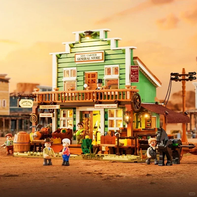 

Funwhole Western Grocery Shop Building Blocks Street Scene Model Toys Desktop Decorations Gifts 3D Construction Puzzle Bricks