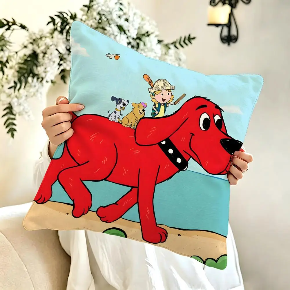 Cartoon Clifford the Big Red Dog-g Cushion Cover Pillow Case Anti-dustmite Pillowcase Silky Short Plush Sofa Cushion Cover hot - view 2