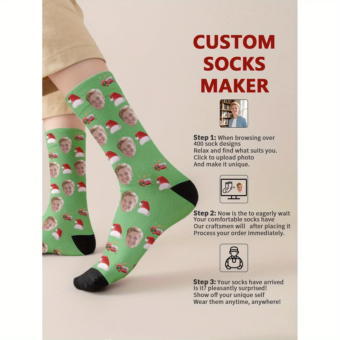 1 pair (single and double packaging) personalized photo couple customized socks-socks with customizable head, printed with your view 3