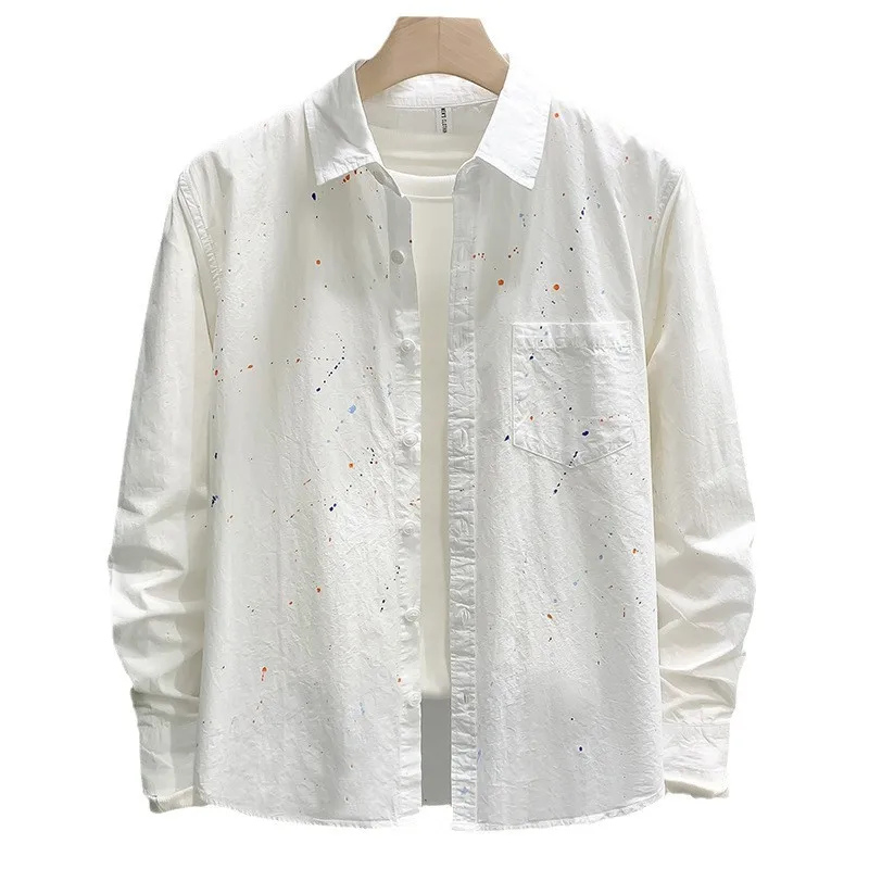 Lente en herfst bedrukt overhemd met lange mouwen, casual losse, bijpassende vierkante kraag, gesplitst vest met knopen