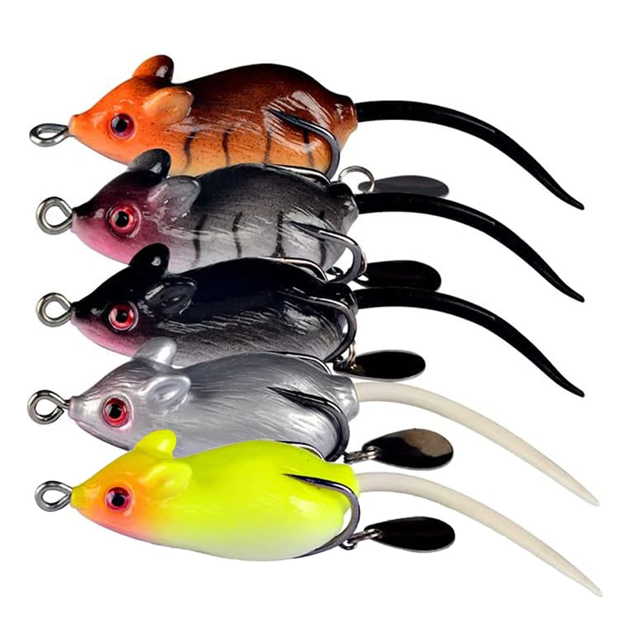 5pcs/box 3D Eyes Soft Mouse Bait Bells Sound, Topwater Fishing Lure Frog Artificial Set, Sea Swim Bait