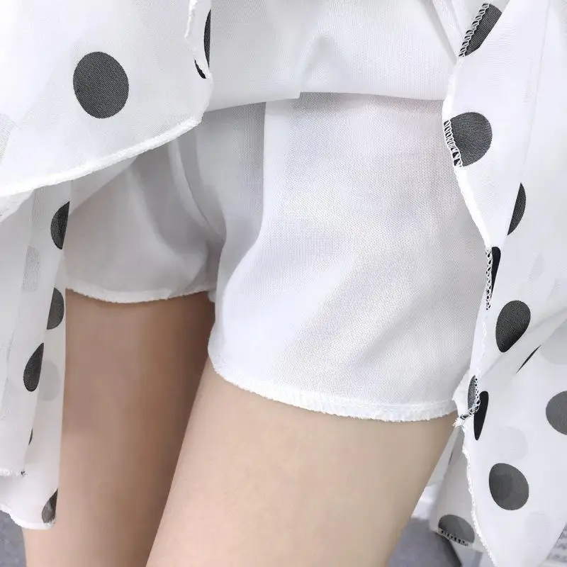 Women\'s Floral Skirt Chiffon Korean Vintage High-waisted Sexy White Polka Dot Summer A-line Mini Skirts for Women Fashion Short