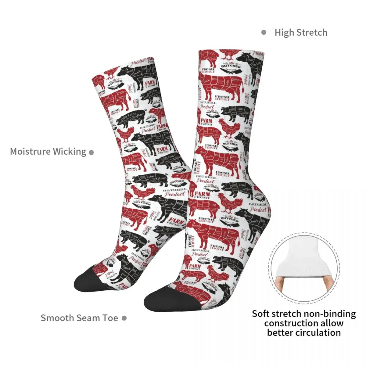 Butcher Meat Cuts Socks Harajuku Super Soft Stockings All Season Long Socks Accessories for Man's Woman's Birthday Present