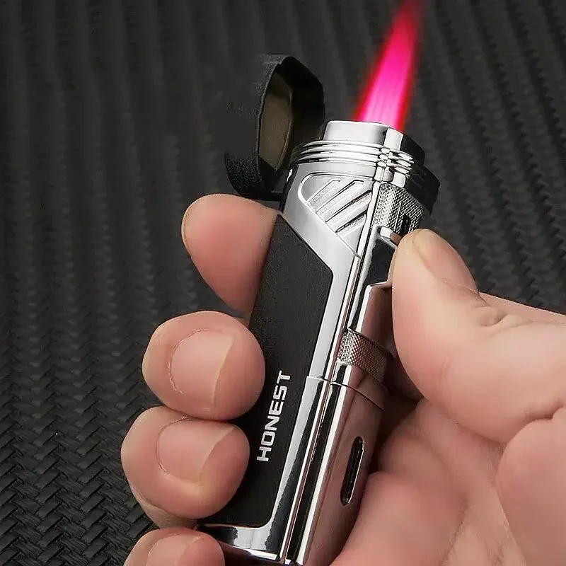 New HONEST Jet 4 Pink Flame Lighter Windproof Inflatable Lighter Butane Torch Cigar Lighter Metal Men's Lighters For Cool Gift