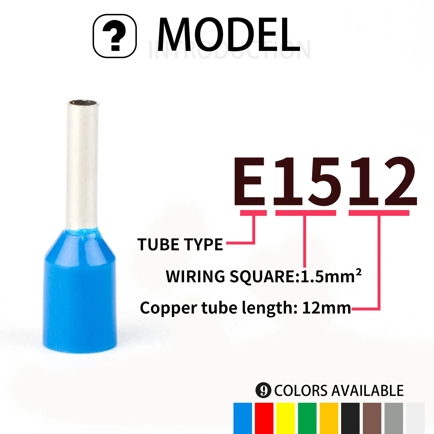 VE1512 Tubular Copper Terminal Blocks Cold pressed wiring pin type pre-insulated terminals Connection line For 1.5mm 100pcs