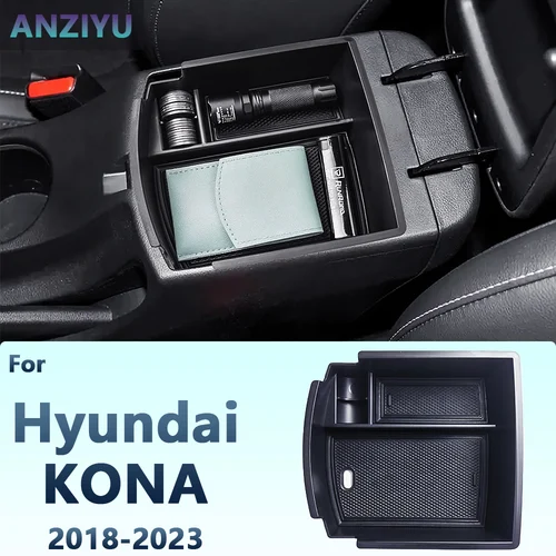 Imagen 1 del producto Caja de almacenamiento para Reposabrazos de coche, contenedor organizador de consola central, accesorios de bandeja de monedas para Hyundai Kona 2023, 2022, 2021, 2020, 2019, 2018