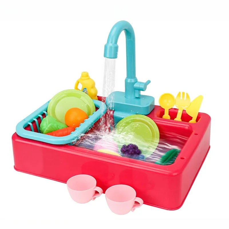 1 unidade de pia de brincar para crianças com água corrente para brincadeiras de cozinha infantil, brinquedo de lavar louça com sistema automático de circulação de água.