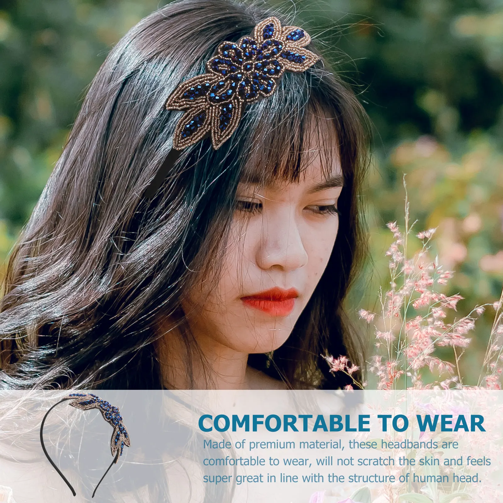 

Vintage Beads Headband 1920S Style Elegant Party Headdress for Bride Women Girls Festival Wear Blue Party Hair Hoop