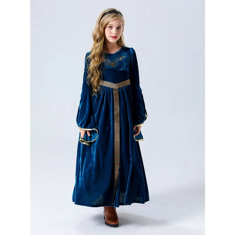 Halloween Parent-Child Vintage Court Ball Flared Sleeve Cosplay European Medieval Costume Middle Eastern Queen Play Dresses