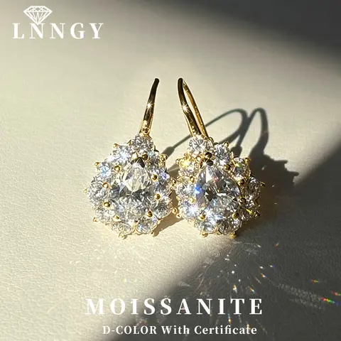 Lnngy Sparkling 6x8mm Pear Cut Moissanite Hoop Earrings For Women 14K Gold Filled U-shaped Earring 2026 Trend Jewelry Gift