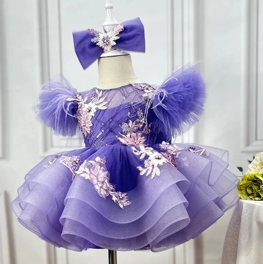 Baby Girls Dress With HeadBow Flower Girl Dress Kids Birthday Party Christmas Dresses First Communion Gown