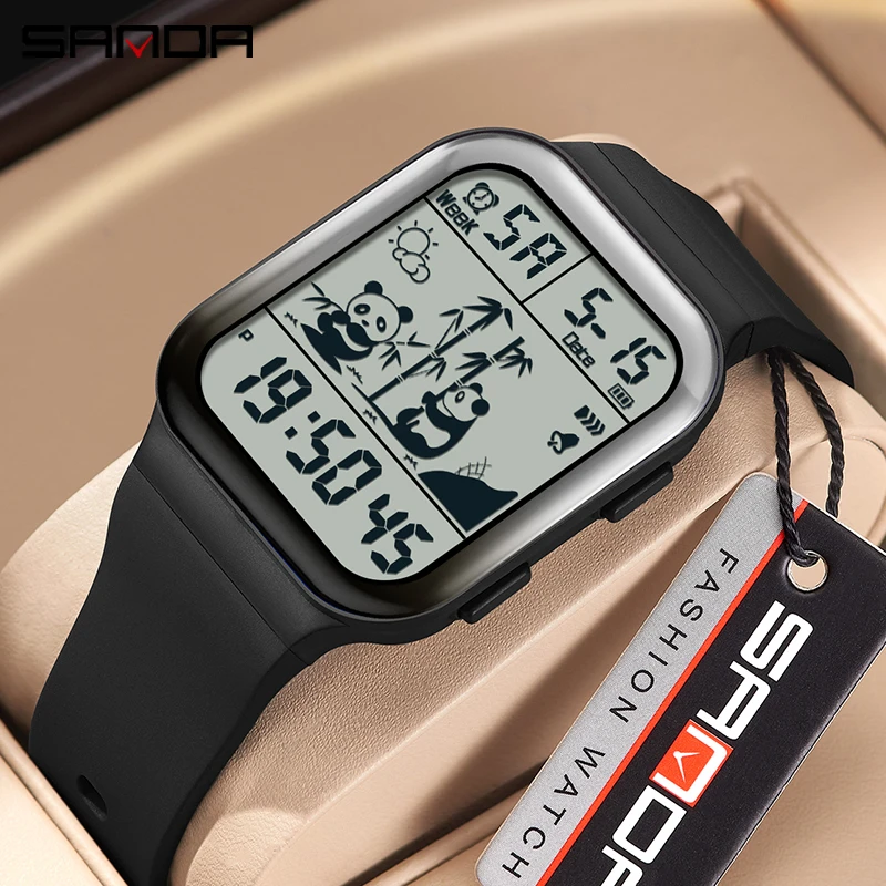 SANDA 6125 Gradient Electronic Watch Outdoor Waterproof 2023 New Top Panda Pattern Square Trend Men's And Women's Unisex Watches