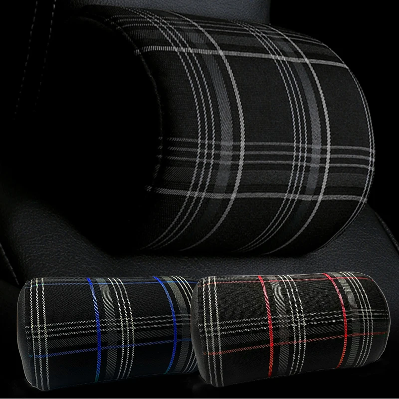 

PVC with Tartan Fabric Car Headrest Rest Pillow Supports For VW MK7 GTD GTE GT Tartan Fabric Memory Foam Head Rest Accessories