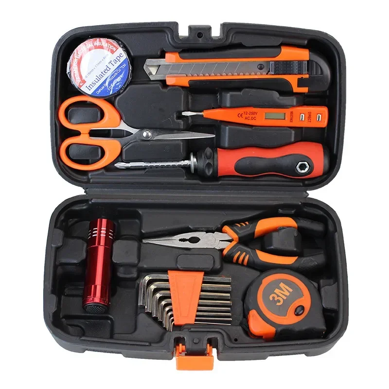 Multifunctional Tool Set General Household Hand Kit with Plastic Toolbox Storage Case Various Types Small Hand Tool Kit Orange