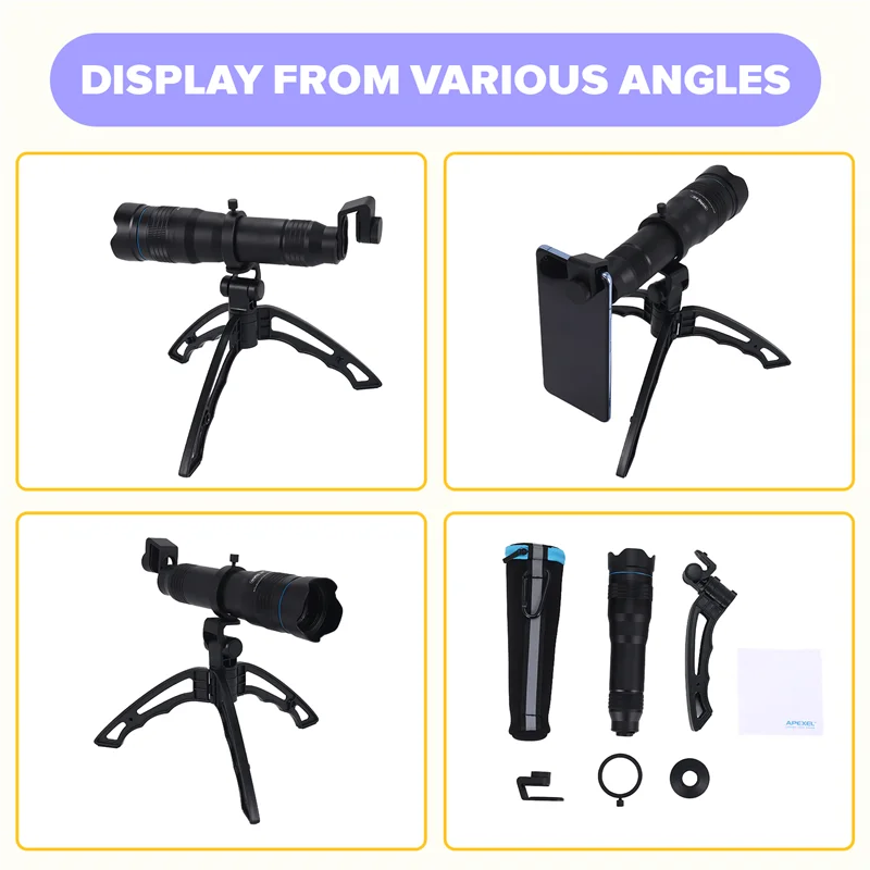 ABDE-APEXEL 光学電話モバイルカメラレンズ 36X 望遠望遠鏡レンズ単眼 + Selfie 三脚 Iphone Huawei 社すべて Smartpho